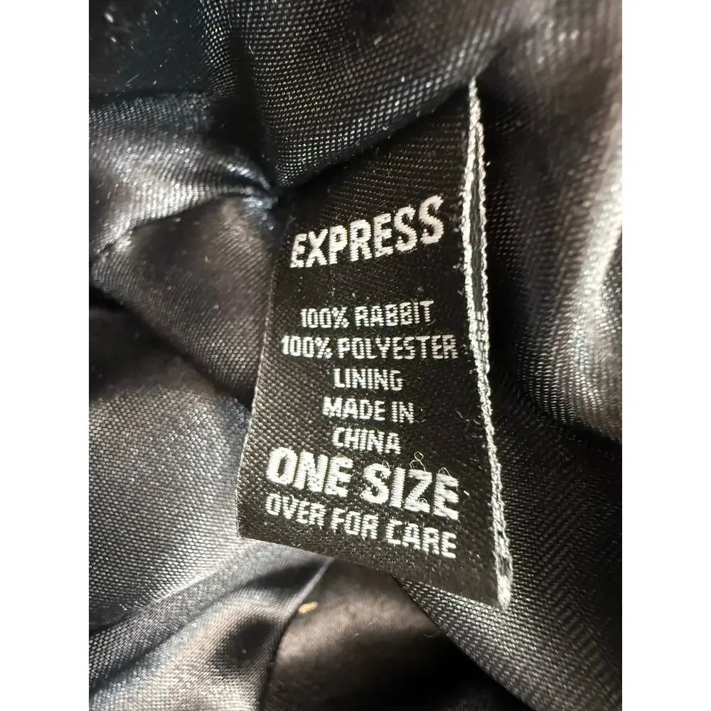 Vintage Y2K Express Black Rabbit Fur Pageboy Hat Satin Lined One Size